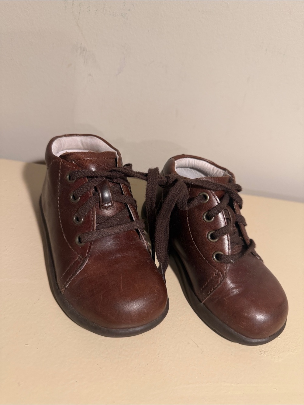 Stride Rite Brown Leather Lace-Up Baby Shoes